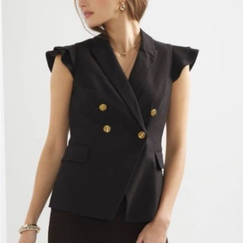 White House Black Market Black Flutter-Sleeve Studio Vest 💛Size 14 NWT